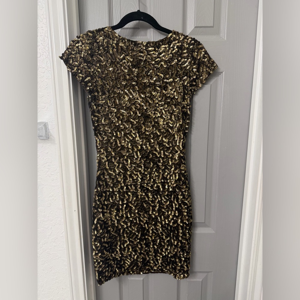 Alice + Olivia Black and Gold Mini Dress
